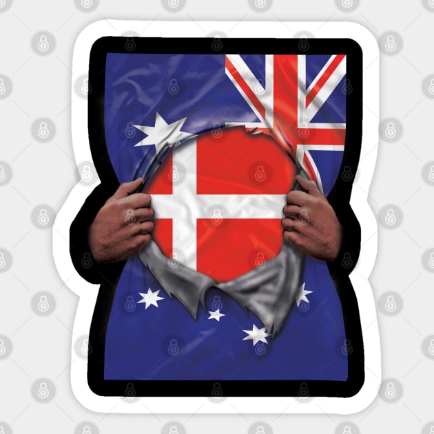 Denmark Flag Australian Flag Ripped - Gift for Danish From Denmark Sticker by Country Flags